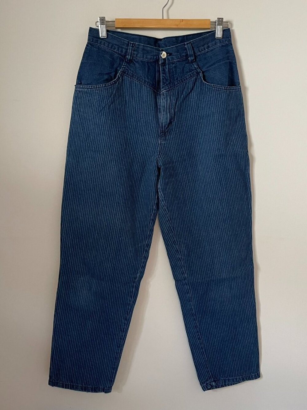 Vintage 80s pinstripe jeans with drop waist